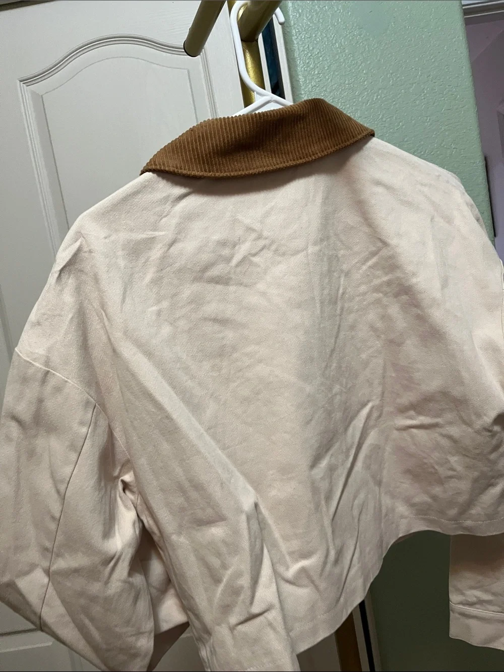 Sage The Label Cream Zip-Front Jacket w/ Brown Corduroy Collar Womens Small NWT